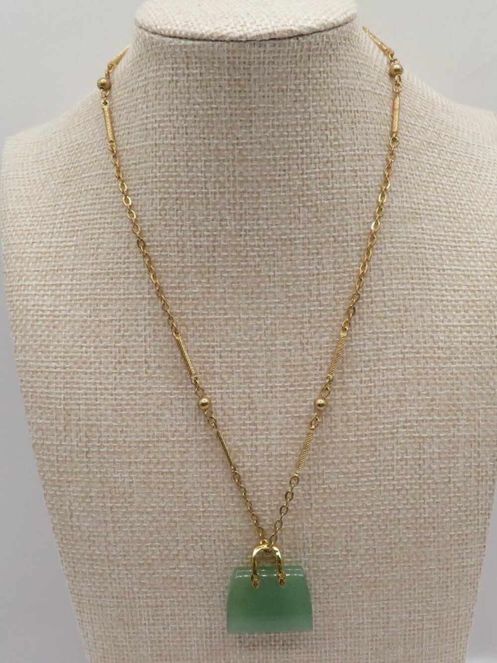 Aventurine Purse Pendant Gold Tone Necklace
